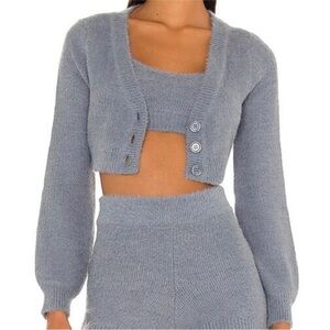 Camila Coelho Revolve Toni Crop Cardigan Sweater in Slate Blue Size S